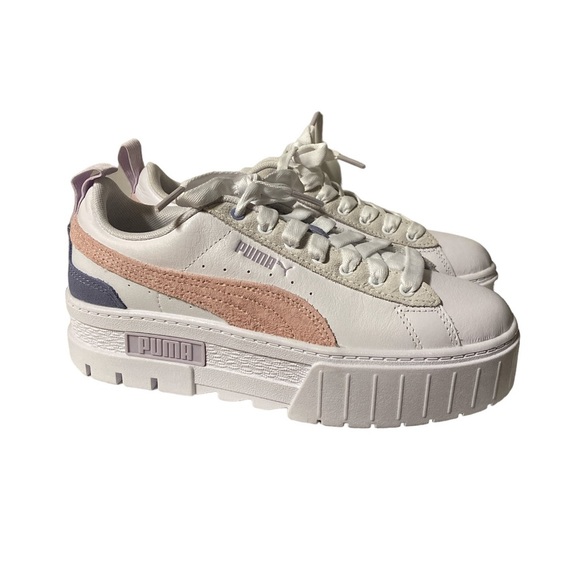 Puma Mayze Platform Sneakers Women’s 7 Lace Up Shoes White Casual New Pink - Picture 1 of 12